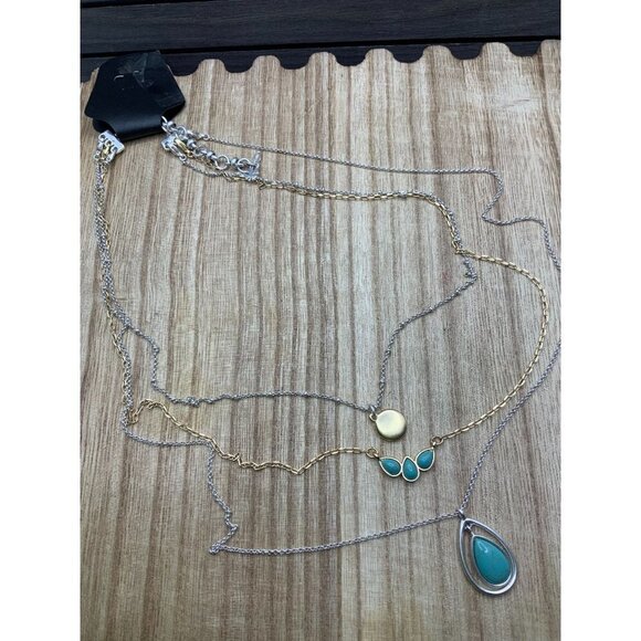 Lucky Brand 3 Multi Strands Faux Turquoise Long Necklace - Picture 2 of 4